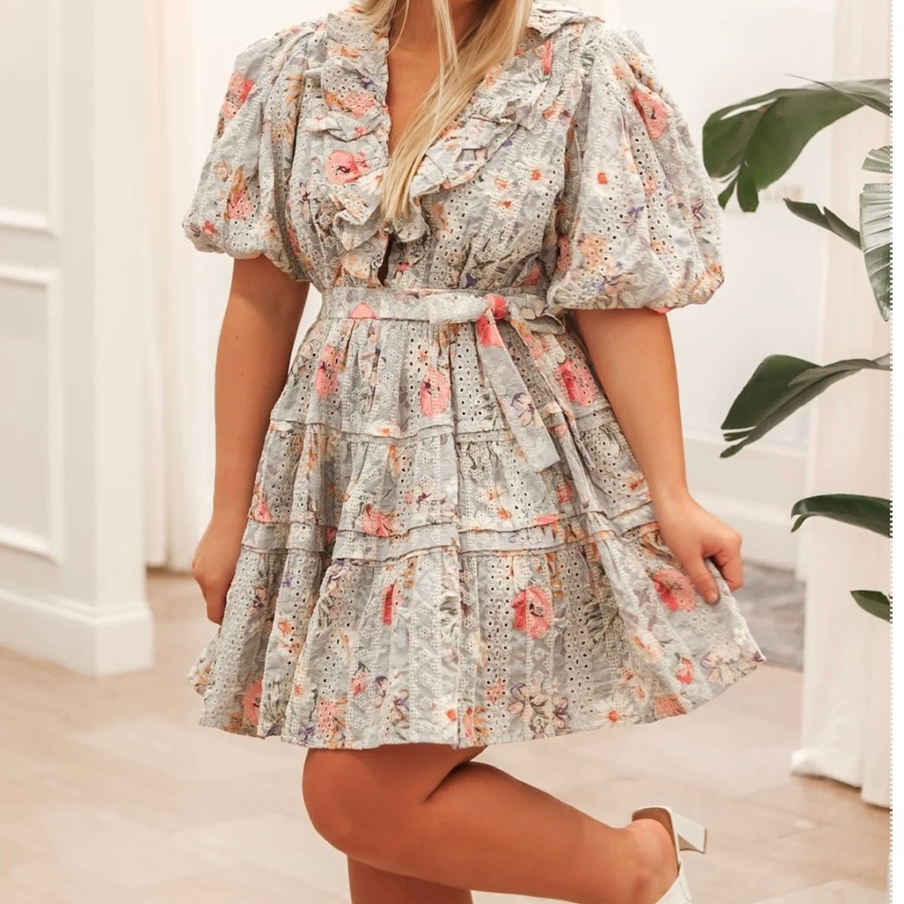 Dance & Marvel Tier Embroidered Spring Mini Dress - Picture 1 of 14